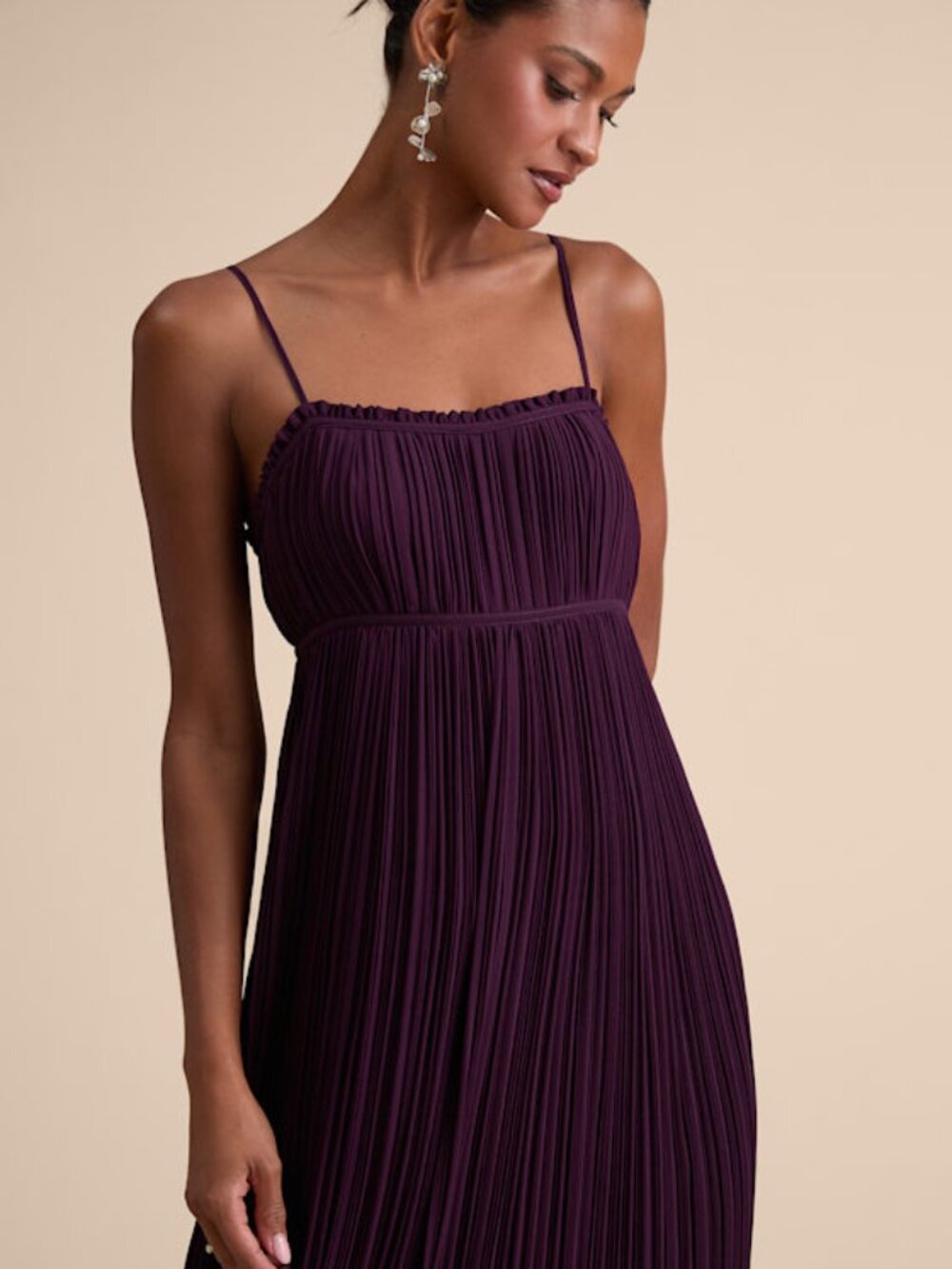 Lulus Delina Plum Plisse Chiffon Tie-back Maxi Dress Purple - Size S (RUNS BIG)